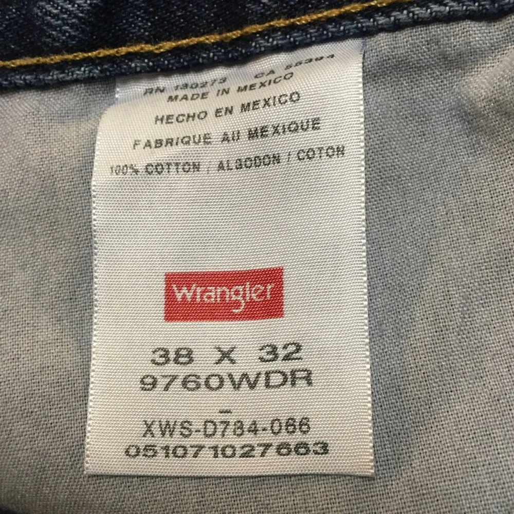 Wrangler Jeans Mens 38x32 Blue Premium Quality Straight Leg Denim Dark Wash